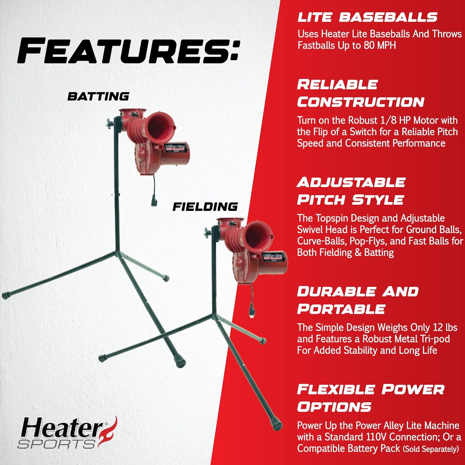 Heater, Baseball Pitching Machine, Power Alley Lite 360, Portable